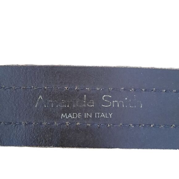 Amanda Smith Distressed Double Stitch Genuine Leather Belt Italy - Picture 2 of 4